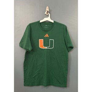NWT Men's L Adidas Miami Hurricanes Green T-Shirt Cotton Blend Sportswear